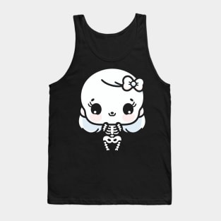 Cute Kawaii Girl Skeleton with a bow | Halloween Cute Skeleton Design Tank Top